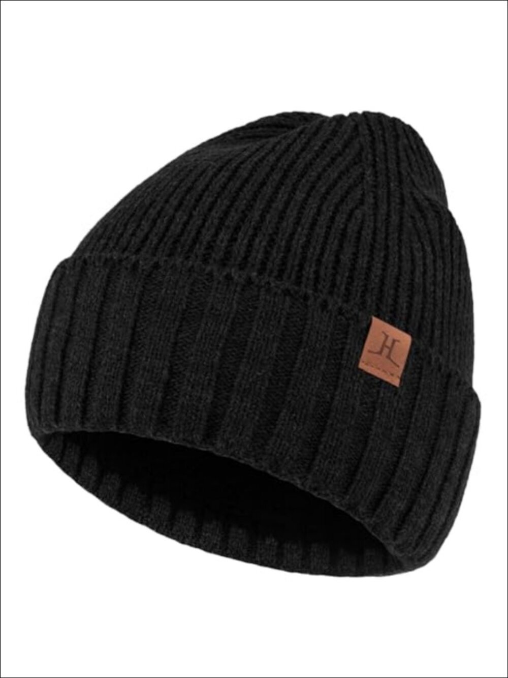 Mens Ribbed Knit Fleece Lined Beanie Winter Warm Skull Cap